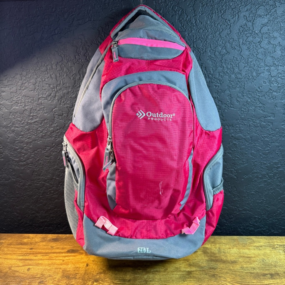 Outdoor Products 26L Pink Grey Ripstop Nylon Daypack Backpack Unisex 26 Liter